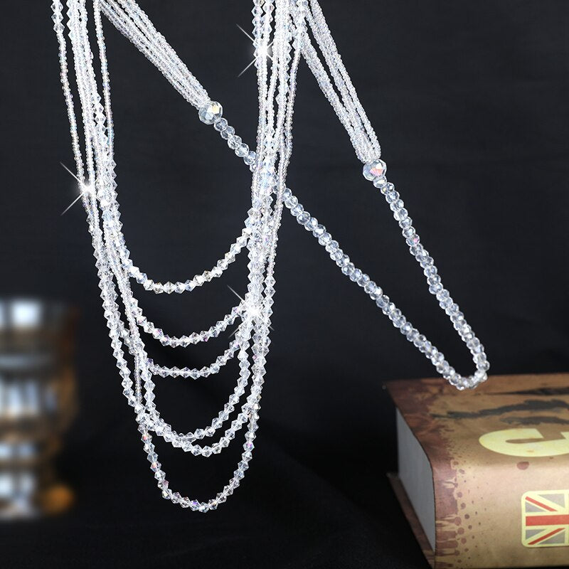 Collier pull long à perles de cristal pour femmes, élégantes chaînes de perles, nouveauté été 2021, accessoires de bijoux de cou pour dames