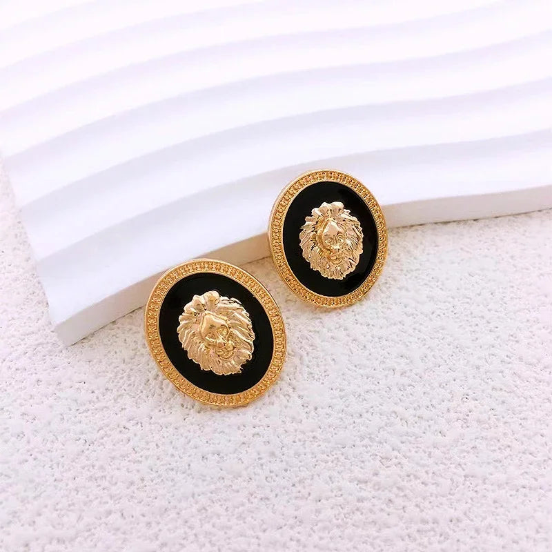 Boucles d'oreilles clous tête de lion en émail plaqué or pour femmes, bijoux de mode, boucles d'oreilles pendantes en métal coloré avec gouttes d'huile - AliExpress