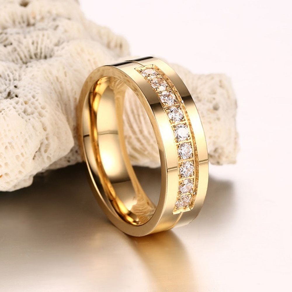 Mode Femmes Hommes Couples AAA CZ Acier Inoxydable Plaqué Or 18K Oxyde de Zirconium Bague de Mariage 1pc