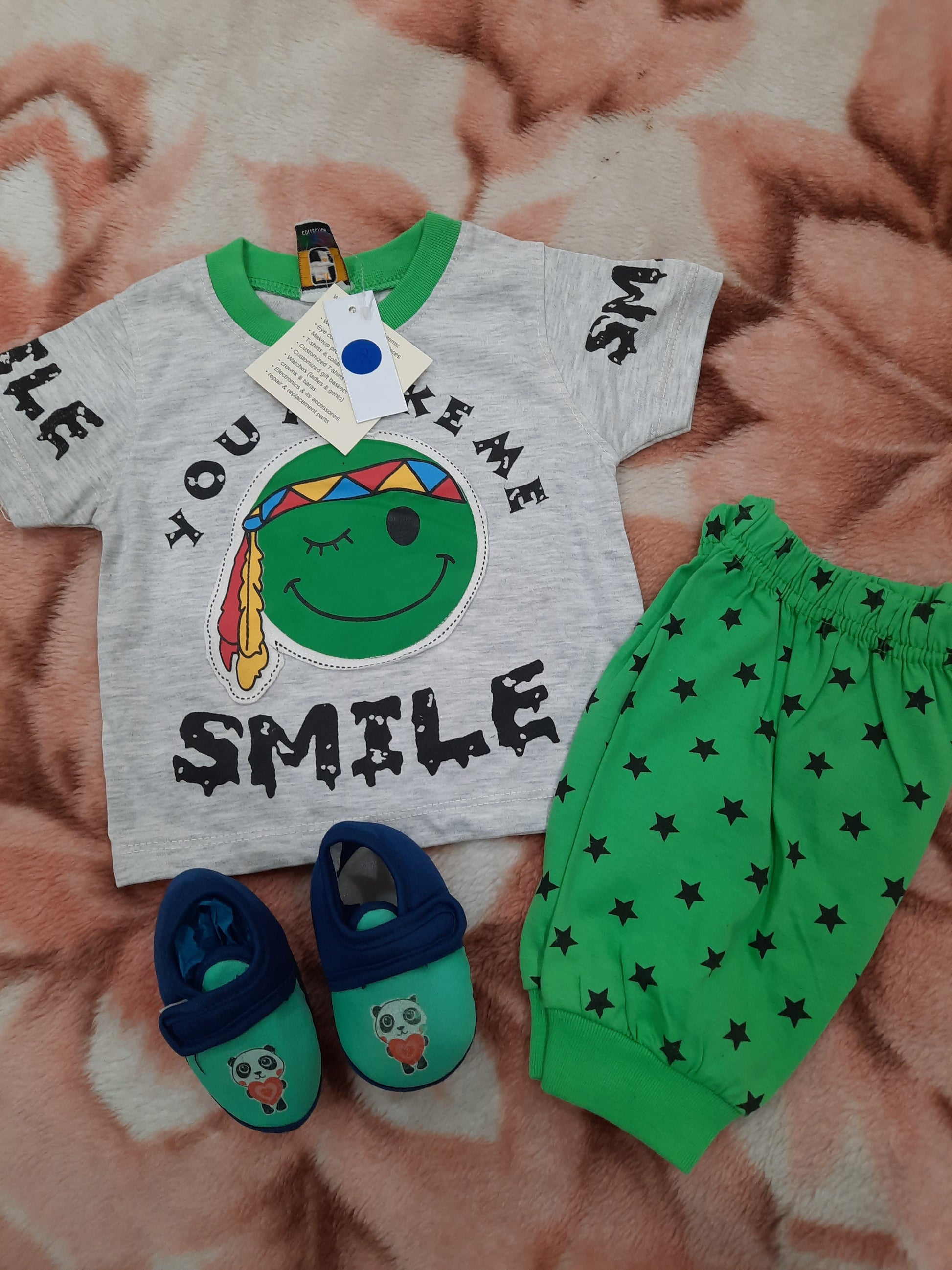 Baby pants and shirt set of 2 pcs in green and grey color - NATASHAHS