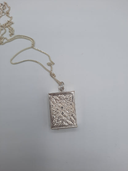 Pure silver metal Holy Book locket pendant necklace with pure silver chain openable - NATASHAHS
