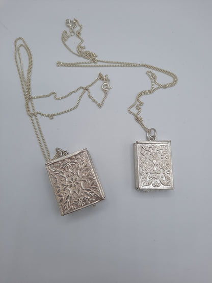 Pure silver metal Holy Book locket pendant necklace with pure silver chain openable - NATASHAHS