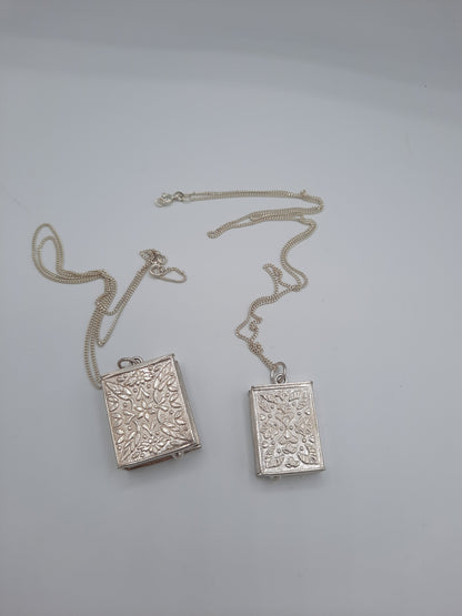 Pure silver metal Holy Book locket pendant necklace with pure silver chain openable - NATASHAHS
