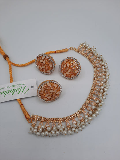 WHITE BOLD STYLE FULL MOON EARRINGS WITH NECKLACE AND RING - NATASHAHS