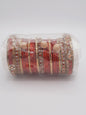 Bangles size 2.45 dia in shade of shiny red glass bangles adorned with red embellished kadas with embellishments - NATASHAHS