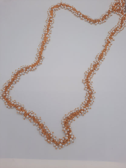 Gold-plated imitation white pearls gajra maala with dubai gold plated earrings - NATASHAHS