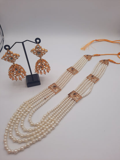 Nauratan style pure white maala with gold plated kundan jhumkas - NATASHAHS