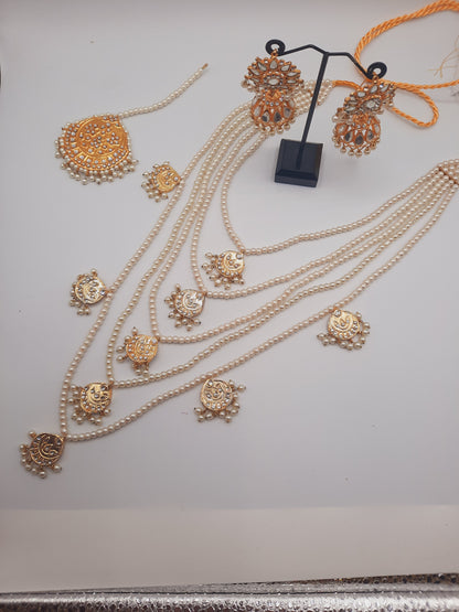 Bridal style kundan long mala kundan choker kundan jhumka and kundan teeka - NATASHAHS