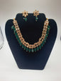 Flower shape gold plated kundan adjustable necklace with earrings in red and green color - NATASHAHS