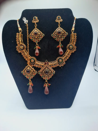 Indian Wedding party jewelry sets in golden base and meena color - NATASHAHS