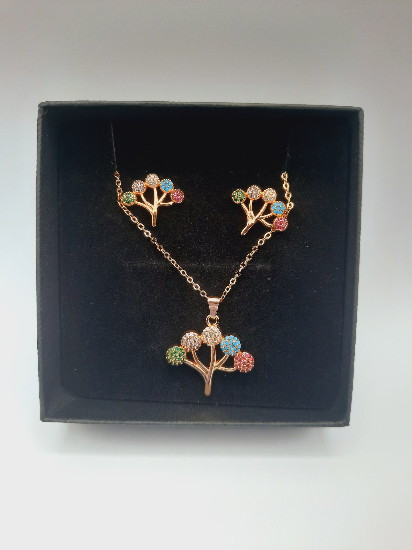 Gold plated multi colored tree of colors pendant  and earrings set - NATASHAHS