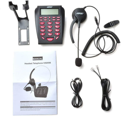 AGPtek Hands-free Call Center Noise Cancellation Corded Monaural Headset Telephone, with Backlight Tone Dial Key Pad & REDIAL + Desk Phone Headphones PC Recording Function
