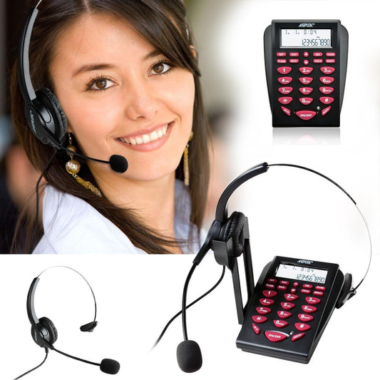 AGPtek Hands-free Call Center Noise Cancellation Corded Monaural Headset Telephone, with Backlight Tone Dial Key Pad & REDIAL + Desk Phone Headphones PC Recording Function