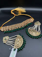 KUNDAN RED PEARLS & STONES GOLD-BASED EARRINGS WITH KUNDAN WORK CHOKER HYDERABADI STYLE JEWELRY SET - NATASHAHS