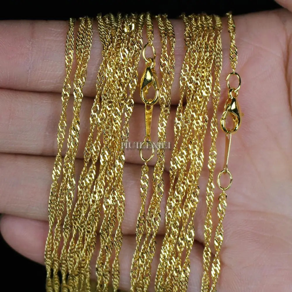 2mm Gold Color Water Wave Chain Necklaces 20" Fashion Jewelry Necklace Chains - NATASHAHS