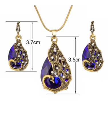 Hesiod New Vintage Women Elegant Peacock Waterdrop Rhinestone Pendant Necklace Earrings Crystal Jewelry Set Wedding Jewlery