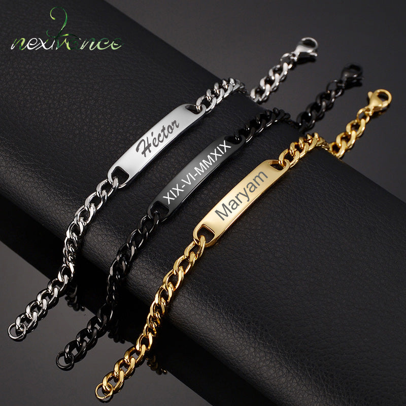 Custom Name Bracelets Stainless Steel Engrave Date Bracelet Personalized Bangles Women Men ID Memory Jewelry Gift - NATASHAHS