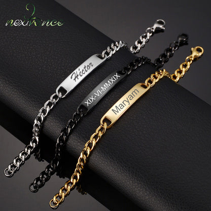 Custom Name Bracelets Stainless Steel Engrave Date Bracelet Personalized Bangles Women Men ID Memory Jewelry Gift - NATASHAHS