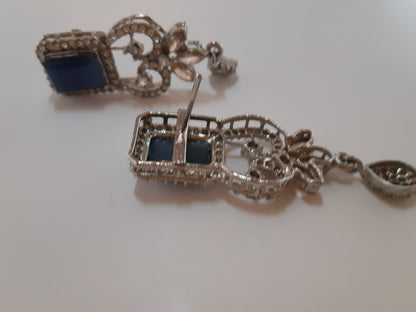 Navy Blue Cleopatra style earrings with silver base - NATASHAHS