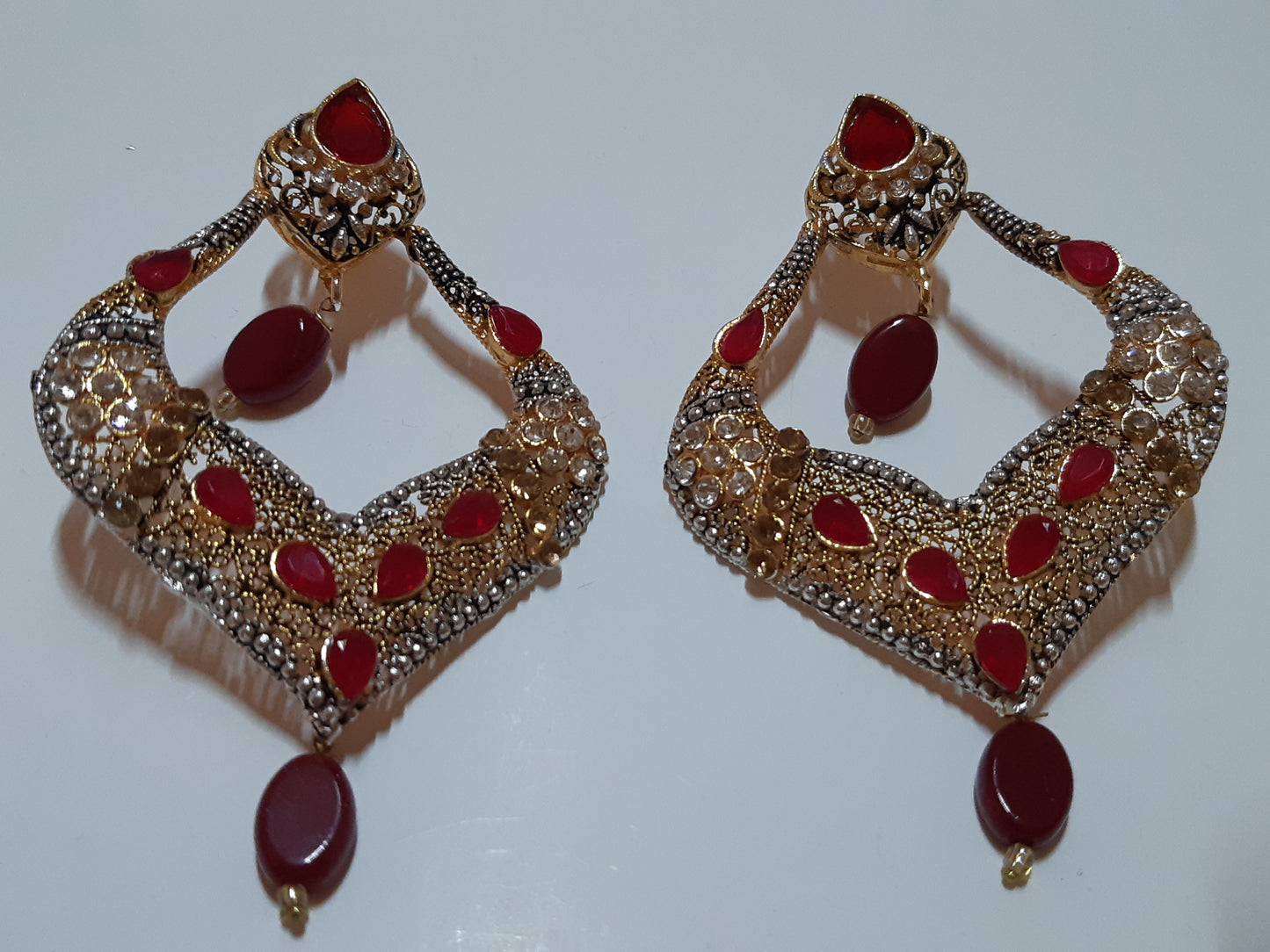 Green stones Spade Style Earrings with Gold-plated Base - NATASHAHS