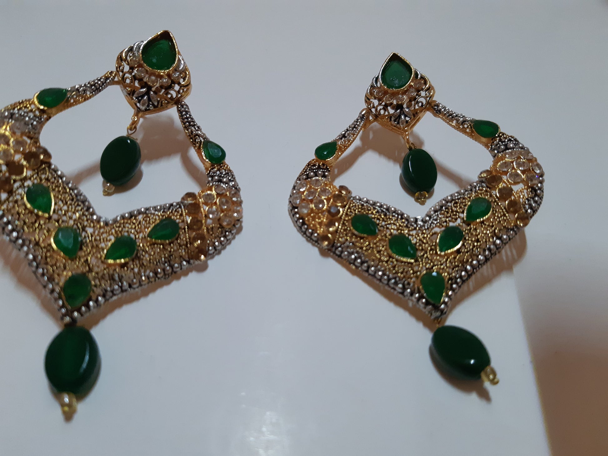 Blue stones Spade Style Earrings with Gold-plated Base - NATASHAHS
