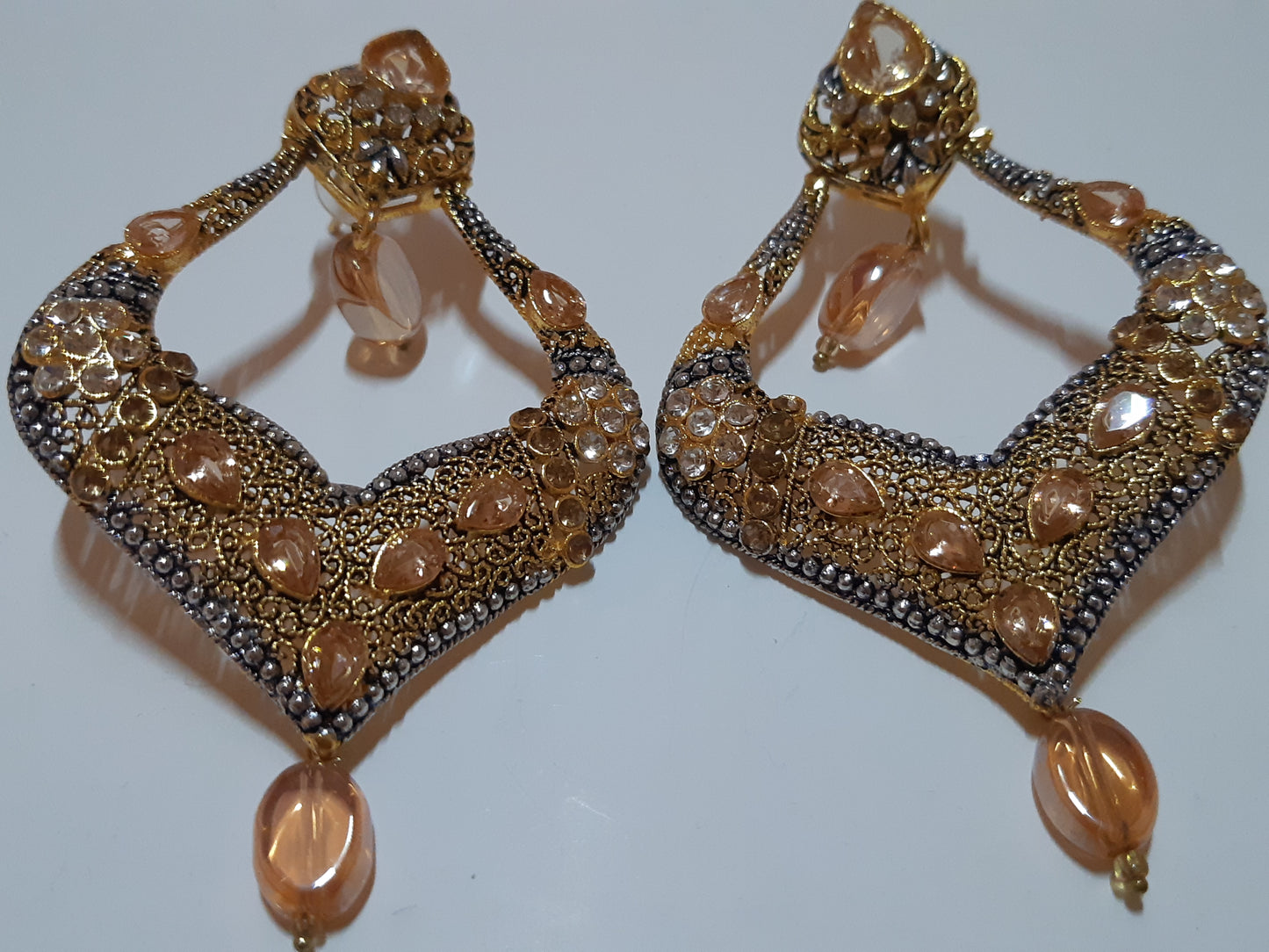 Red stones Spade Style Earrings with Gold-plated Base - NATASHAHS