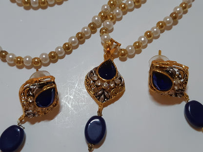 Navy Blue Golden Base Pendant Set - NATASHAHS