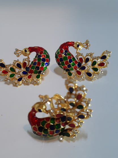 Green & Red Peacock Earrings - NATASHAHS
