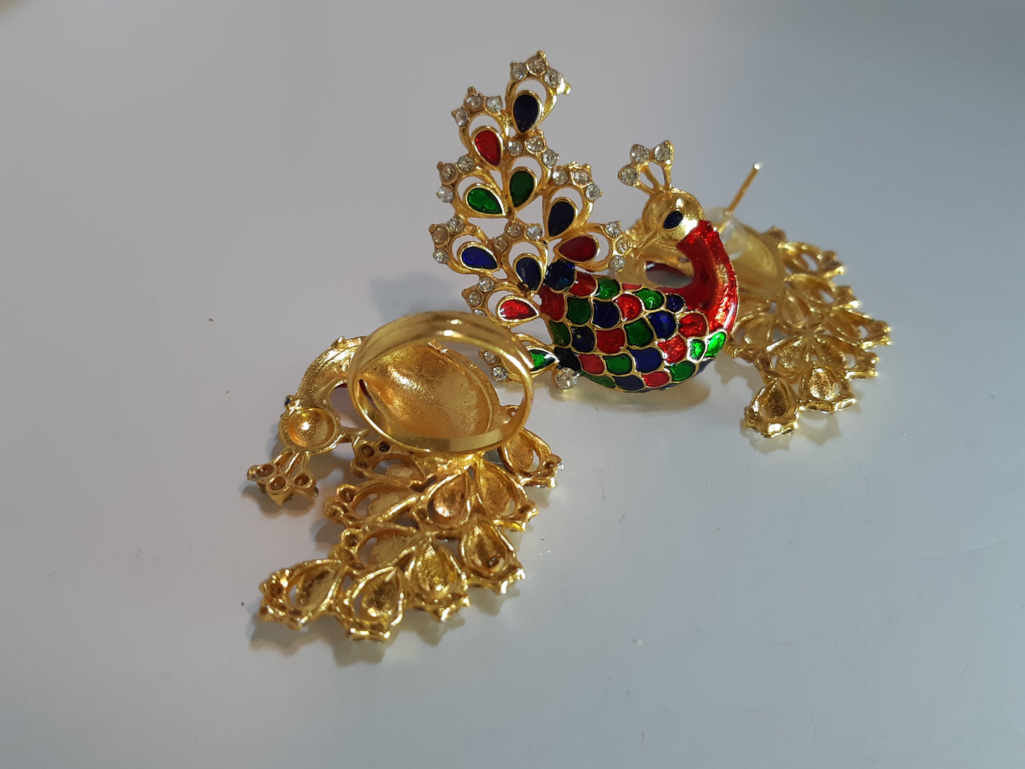 Green & Red Peacock Earrings - NATASHAHS