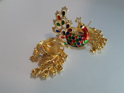 Green & Red Peacock Earrings - NATASHAHS