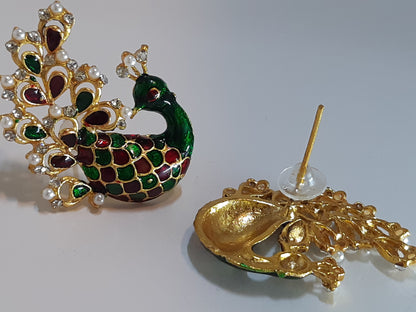 Dark Green Peacock Earrings - NATASHAHS