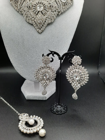 Silver zircon stones bridal jewelry set for wedding party - NATASHAHS