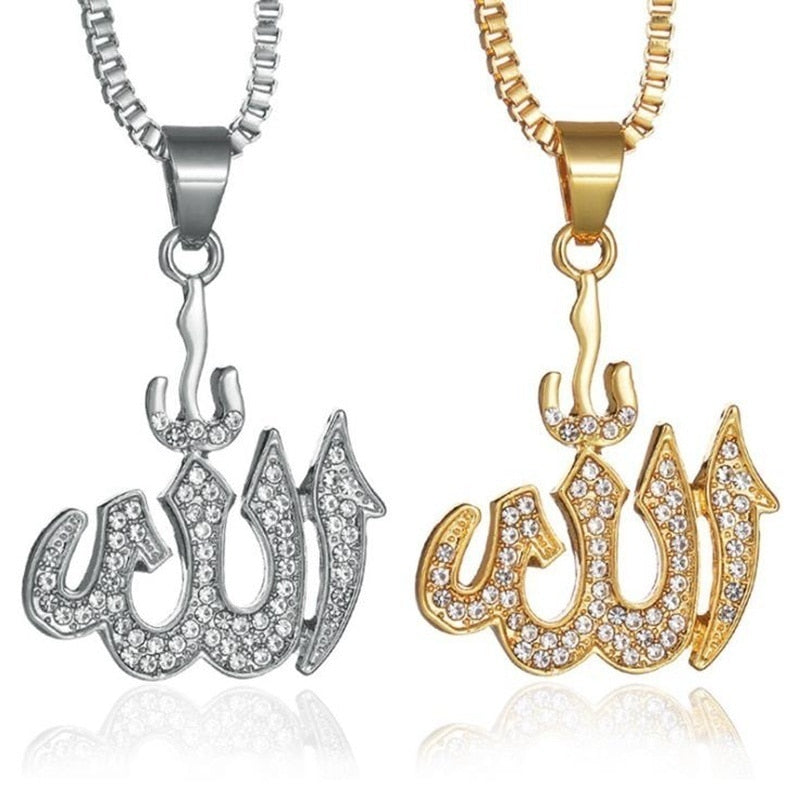 Arab Islamic Muslim Rune Shape Pendant Necklace Women's Necklace Crystal Inlaid Pendant Religious Rune Amulet Accessory Jewelry