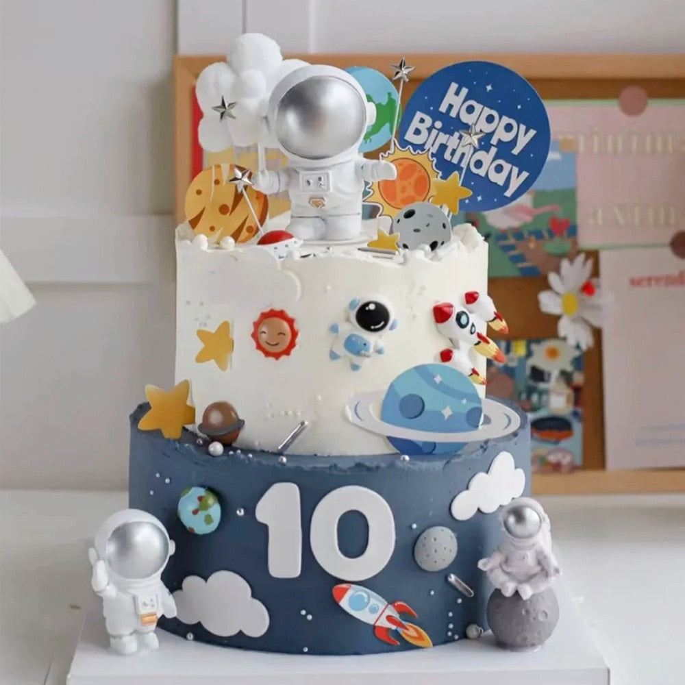 Astronaut Cake Decoration Universe Space Theme Cake Toppers Sprinkles Cakes Baking Ornaments For Kid Boy Birthday Party Supplies - NATASHAHS