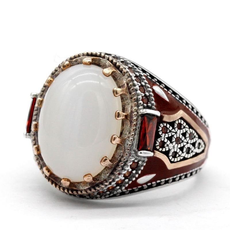 Classic Fashion Rings for Men Silver Color Knight Ring Luxury Domineering White Stone Zircon Inlay Punk Ring Party Jewelry Gift - NATASHAHS