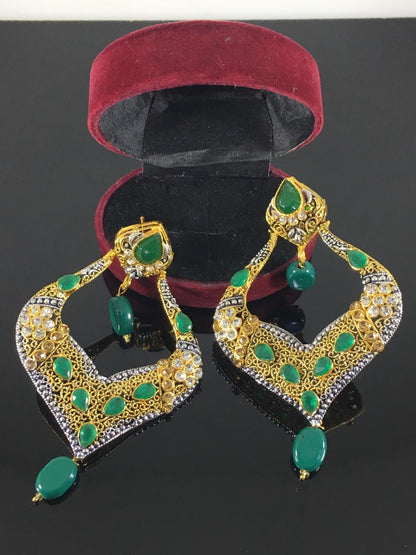 Blue stones Spade Style Earrings with Gold-plated Base - NATASHAHS