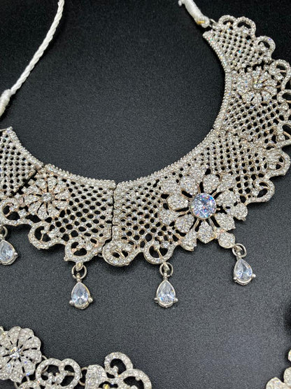Silver zircon stones bridal jewelry set - NATASHAHS