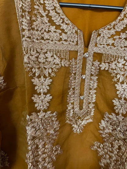 Stitched Net dress for Mehndi Mayon with dupatta shirt and trouser - NATASHAHS