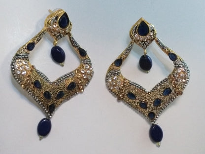 Red stones Spade Style Earrings with Gold-plated Base - NATASHAHS