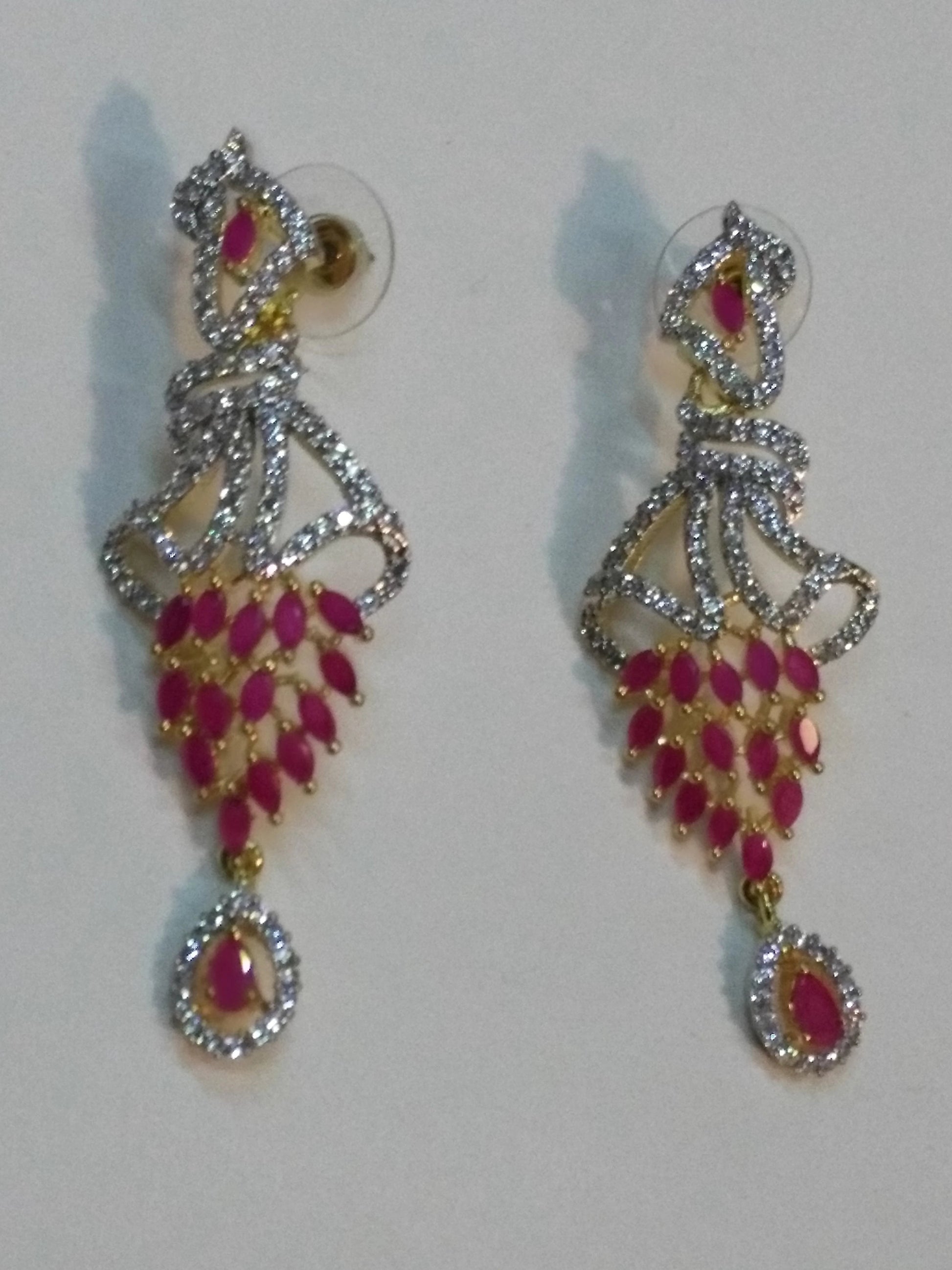 Inverted feather style champagne stones earrings - NATASHAHS