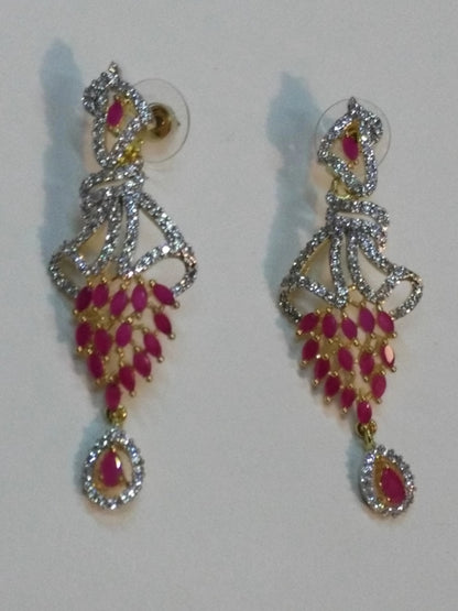 Inverted feather style champagne stones earrings - NATASHAHS