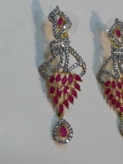 Inverted feather style champagne stones earrings - NATASHAHS