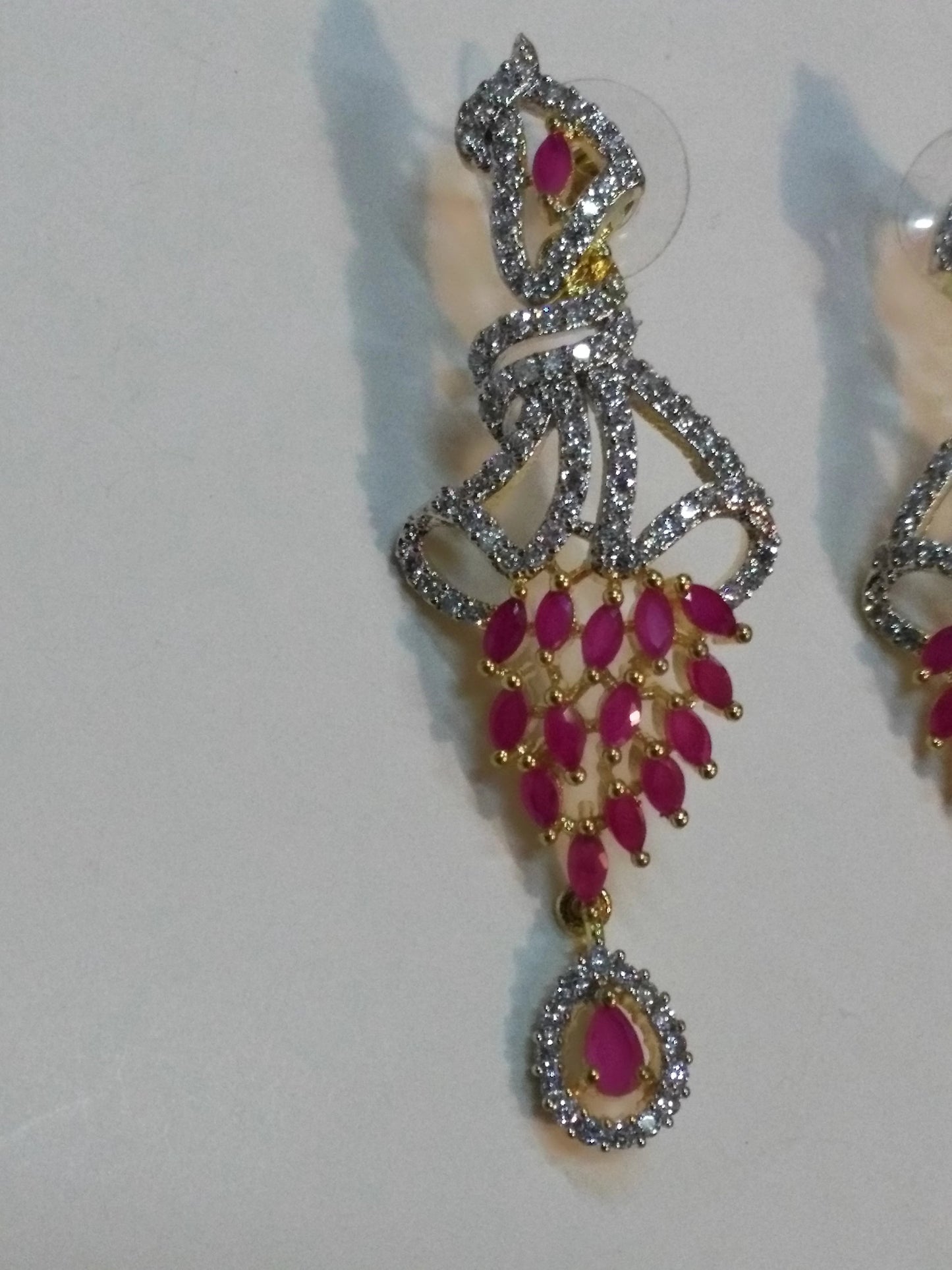 Inverted feather style champagne stones earrings - NATASHAHS