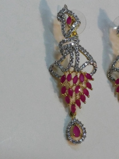 Inverted feather style champagne stones earrings - NATASHAHS