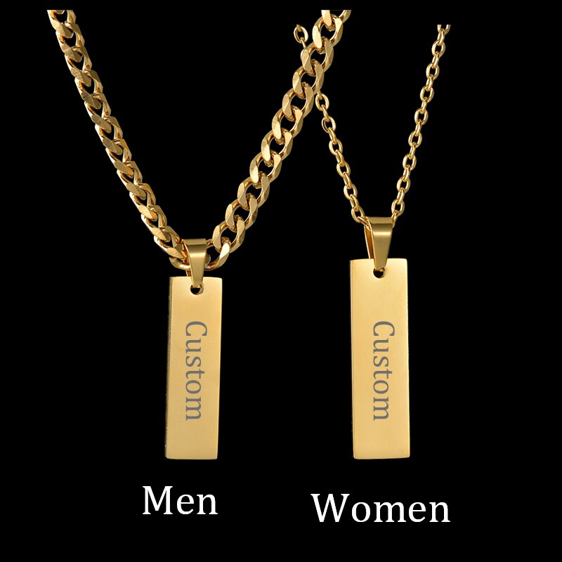 Personalized Engrave Name Square Pendant Necklace Bracelet Stainless Steel Custom Date Text ID Bar Choker Jewelry - NATASHAHS