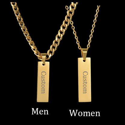 Personalized Engrave Name Square Pendant Necklace Bracelet Stainless Steel Custom Date Text ID Bar Choker Jewelry - NATASHAHS