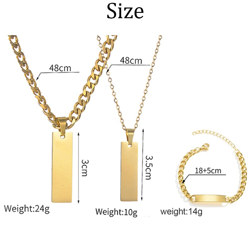 Personalized Engrave Name Square Pendant Necklace Bracelet Stainless Steel Custom Date Text ID Bar Choker Jewelry - NATASHAHS