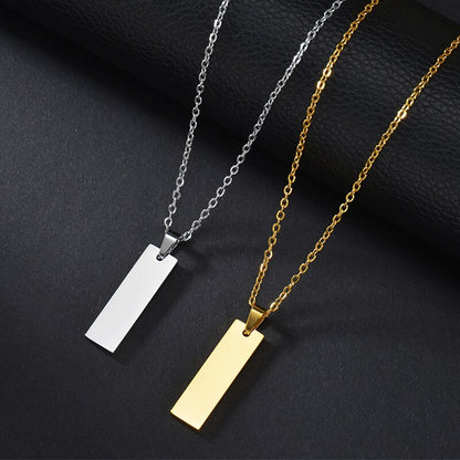 Personalized Engrave Name Square Pendant Necklace Bracelet Stainless Steel Custom Date Text ID Bar Choker Jewelry - NATASHAHS