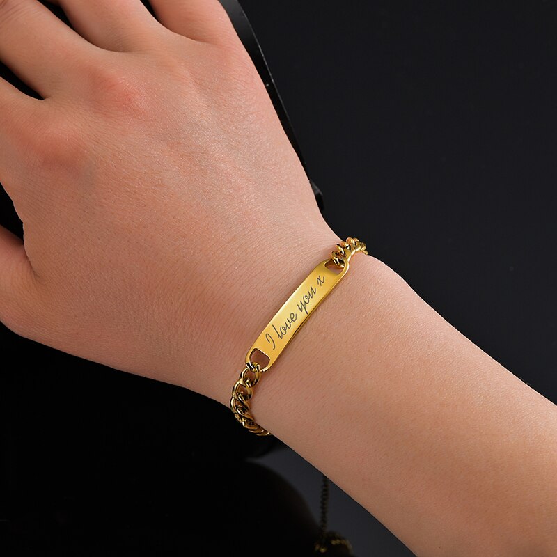 Custom Name Bracelets Stainless Steel Engrave Date Bracelet Personalized Bangles Women Men ID Memory Jewelry Gift - NATASHAHS