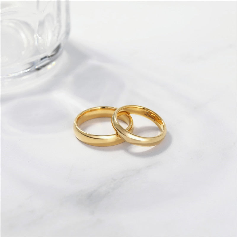 Gold Color Tungsten Ring Couple for Men Women Classic Wedding/Engagement Band 4/6mm Special Write Engraving Name/Logo/Date - NATASHAHS